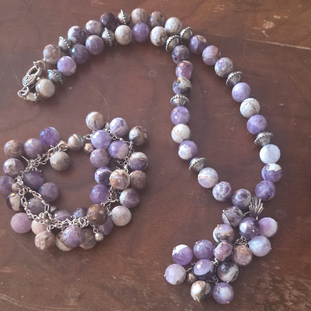 Handmade Dog Tooth Amethyst Beaded Necklace and Bracelet